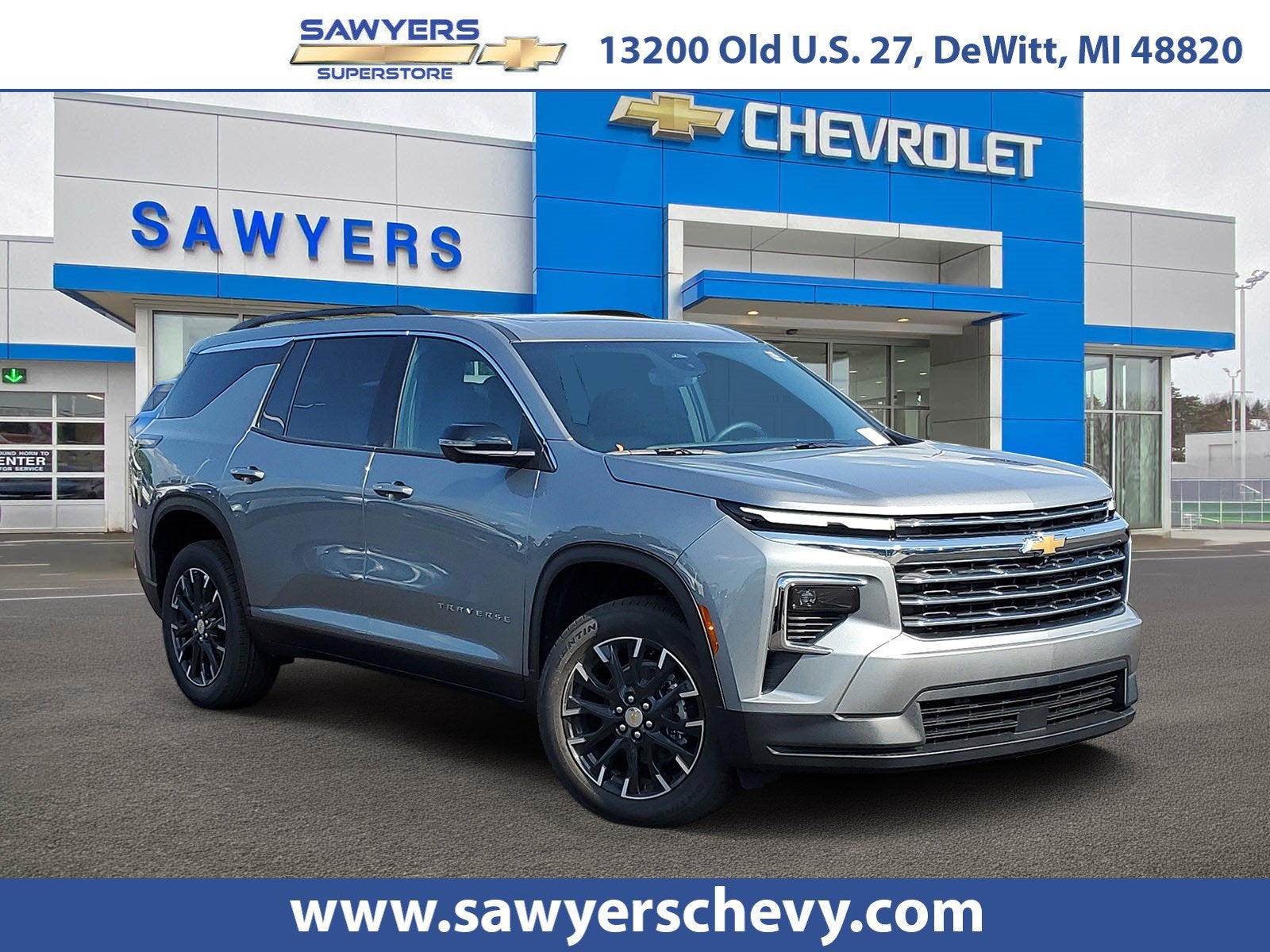 2026 Chevrolet Traverse LT in Sterling Gray Metallic — front three-quarter view