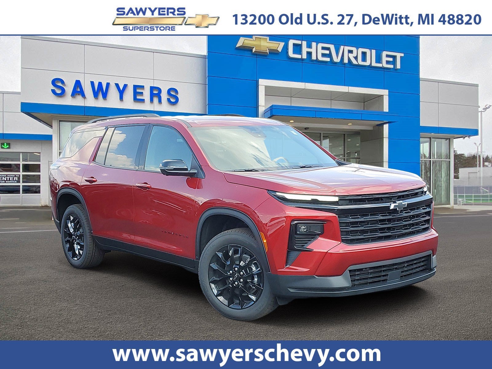 2026 Chevrolet Traverse LT in Radiant Red Tintcoat — front three-quarter view