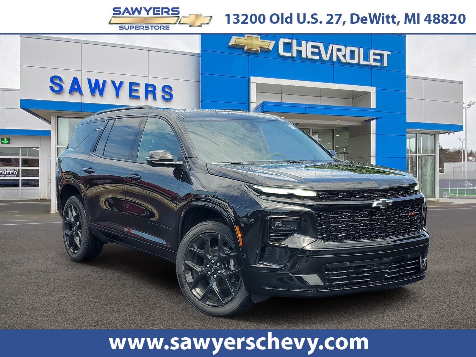 2026 Chevrolet Traverse RS in Mosaic Black Metallic — front three-quarter view