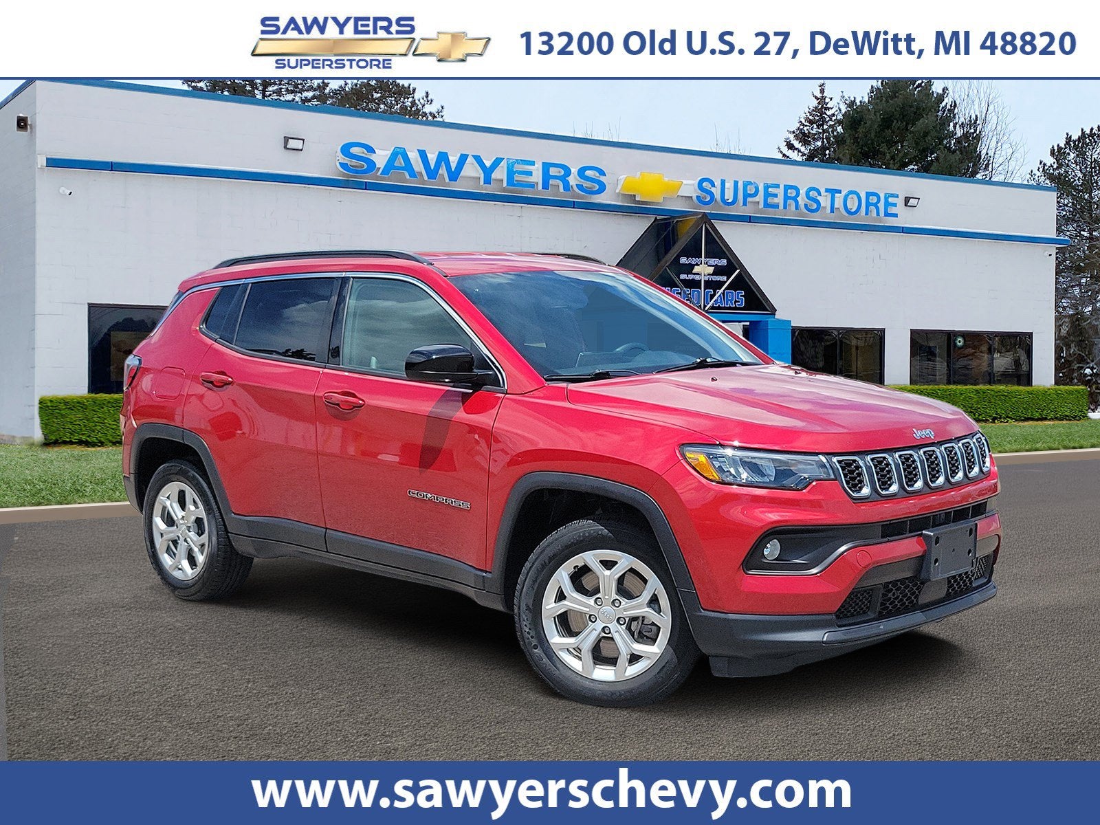 2024 Jeep Compass Latitude in Red Hot Pearlco — front three-quarter view