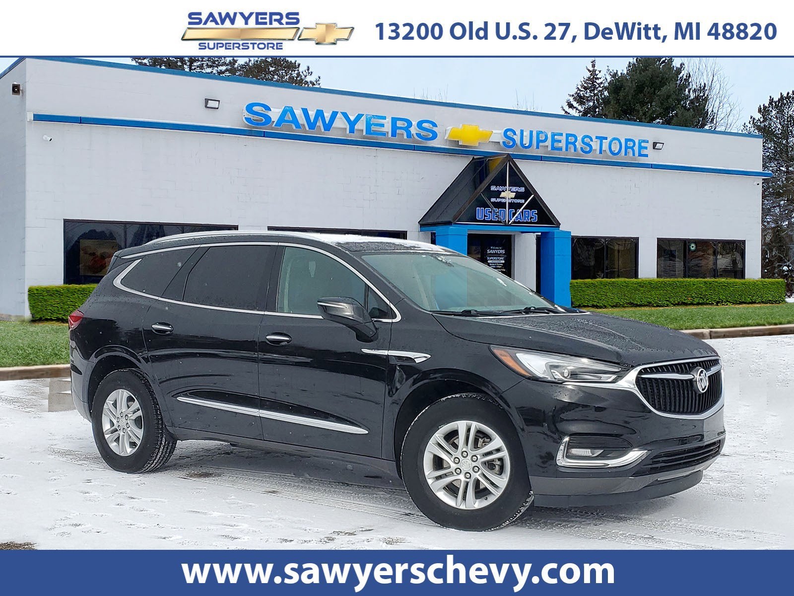 2021 Buick Enclave Essence in Ebony Twilight Metallic — front three-quarter view